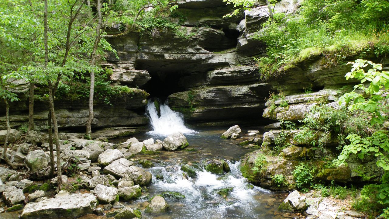 Water from Blanchard springs exiting the caverns