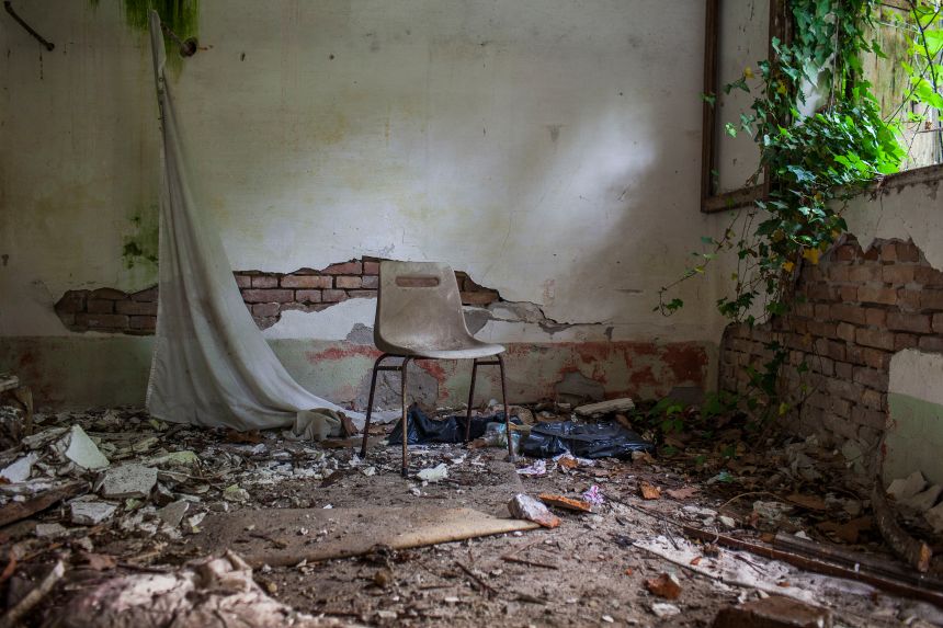 A room inside the ruined asylum