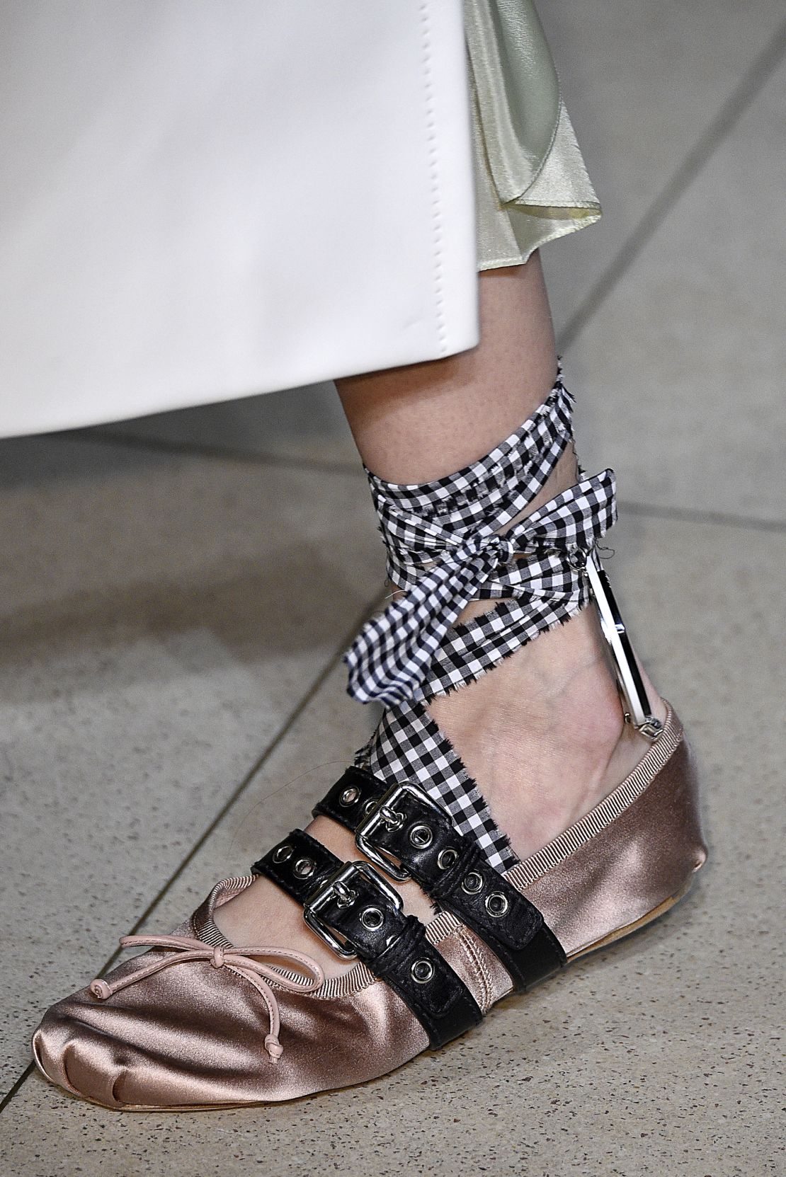 Miu Miu unveiled its punky version of a satin ballerina flat at Paris Fashion Week in 2015.