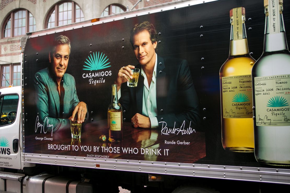 Photo from 2015. The side of a Casamigos delivery truck promoting George Clooney and Rande Gerber's tequila brand.