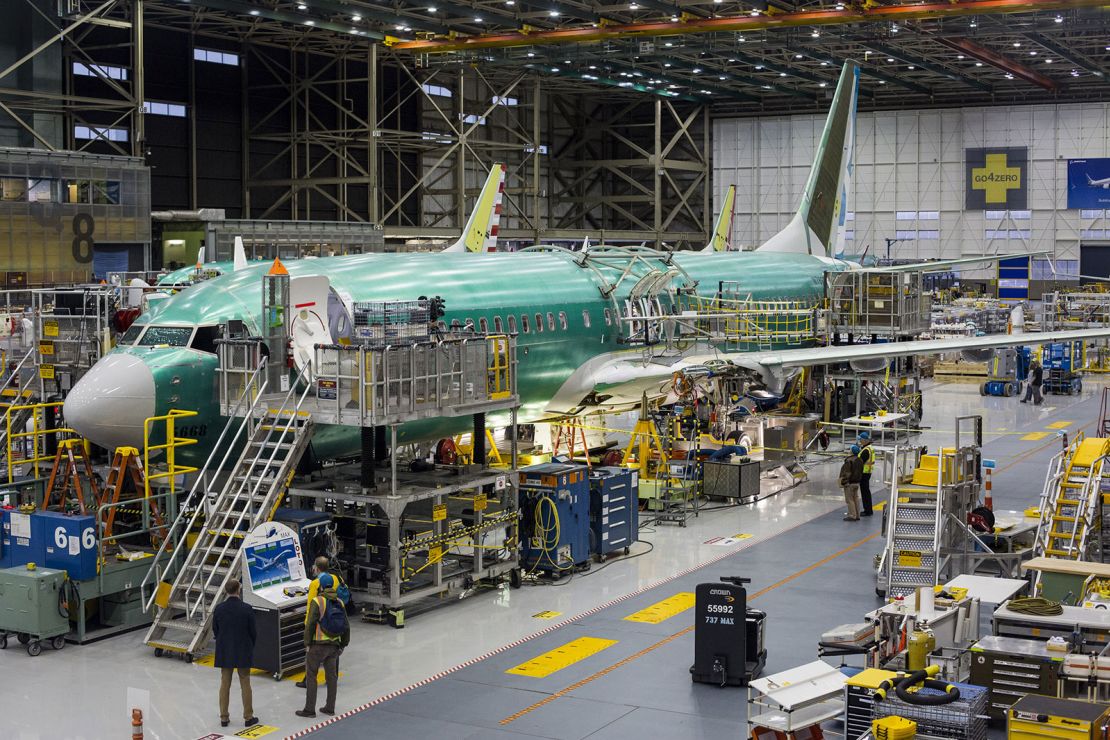 One of the first Boeing 737 Max jets on the production line at the company's manufacturing facility in Renton, Washington, U.S., on Monday, Dec. 7, 2015.