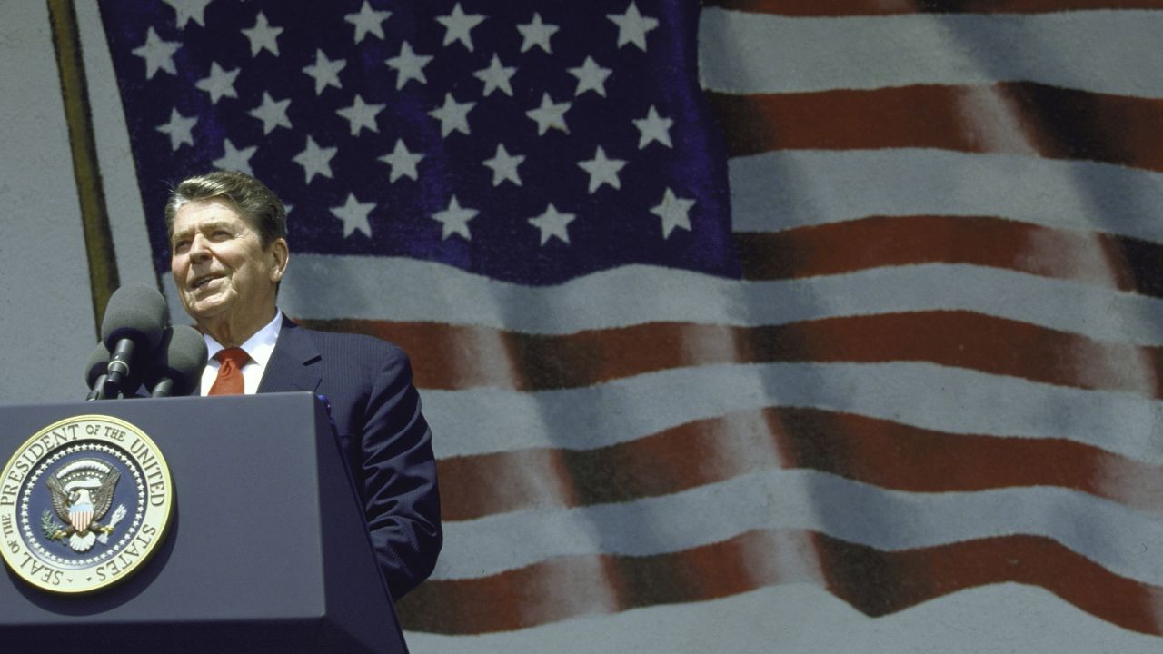 President Ronald Reagan, as he addresses citizens in July 1987.