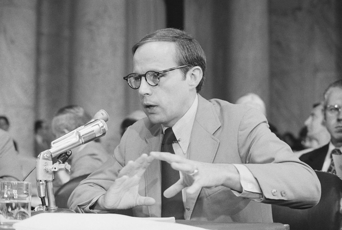Former White House counsel John Dean testifies against the Nixon administration to the Senate Watergate Committee.