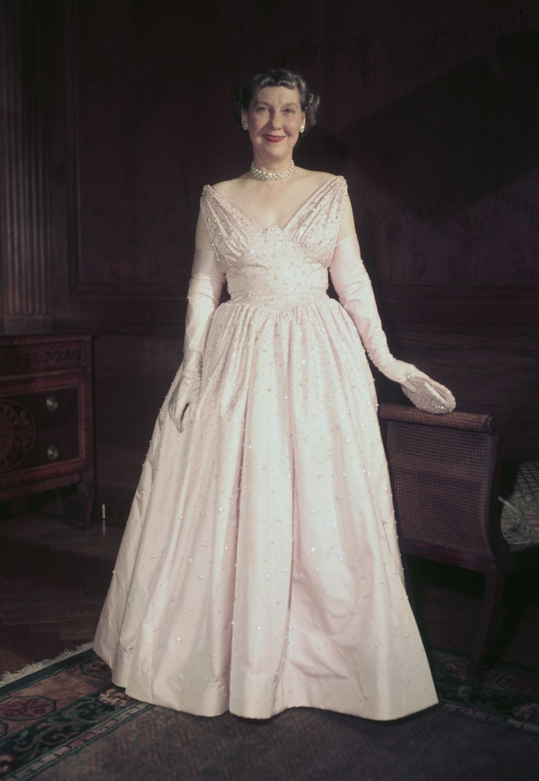 Mamie Eisenhower in her first inaugural dress in 1953.