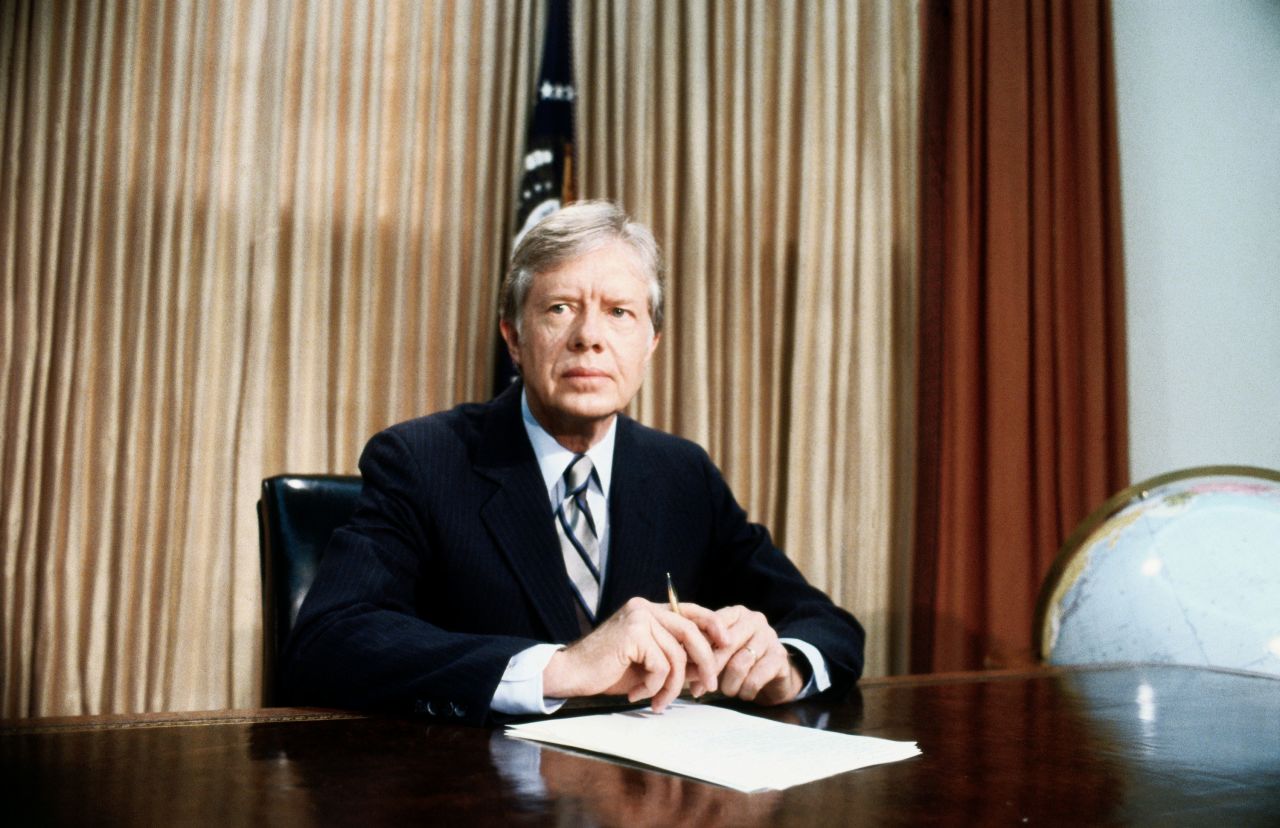 President Jimmy Carter speaks in April 1980 on the aborted rescue effort intended to get the hostages out of Iran.