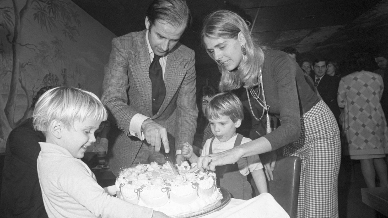 Joe Biden and his first wife, Neilia, cut his 30th birthday cake at a party in Wilmington, Delaware, in November 1972.