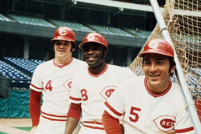 Rose and Cincinnati teammates Joe Morgan and Johnny Bench in 1972.