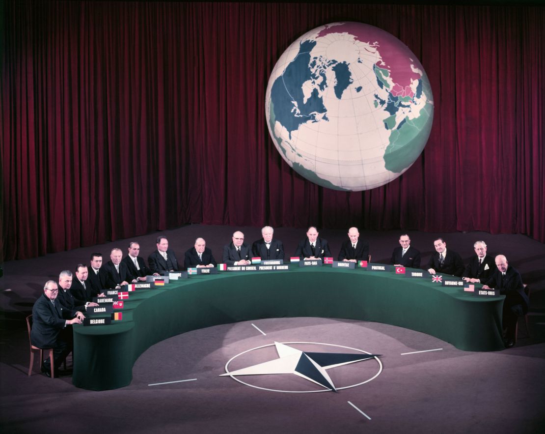 This December 1957 photo shows heads of government, including US President Dwight D. Eisenhower, attending the annual 