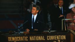 (Original Caption) Los Angeles, California: Senator John F. Kennedy is shown as he makes his acceptance speech for the Presidential nomination at the Democratic National Convention, July 13, 1960.