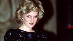 FLORENCE, ITALY - APRIL 23:  Princess Diana During Her Official Tour Of Florence Wearing A Blue And Black Knee-length Evening Dress Designed By Fashion Designer Jacques Azagury.  (Photo by Tim Graham Photo Library via Getty Images)