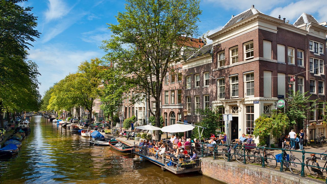 Amsterdam, Holland, Street Scenes, Row Luxury Shops, Townhouses in