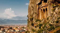 Lycian rock-cut tombs above Fethiye in Turkey