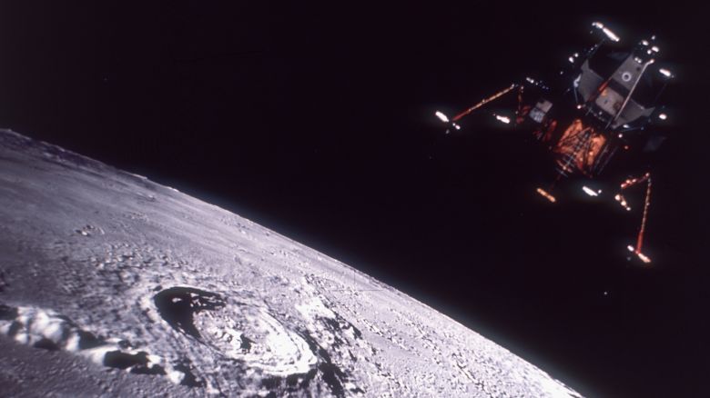 The Apollo Lunar Module known as the Eagle descends onto the surface of the moon during the Apollo 11 mission, 20th July 1969. This is a composite image comprised of two separate shots. (Photo by Space Frontiers/Hulton Archive/Getty Images)