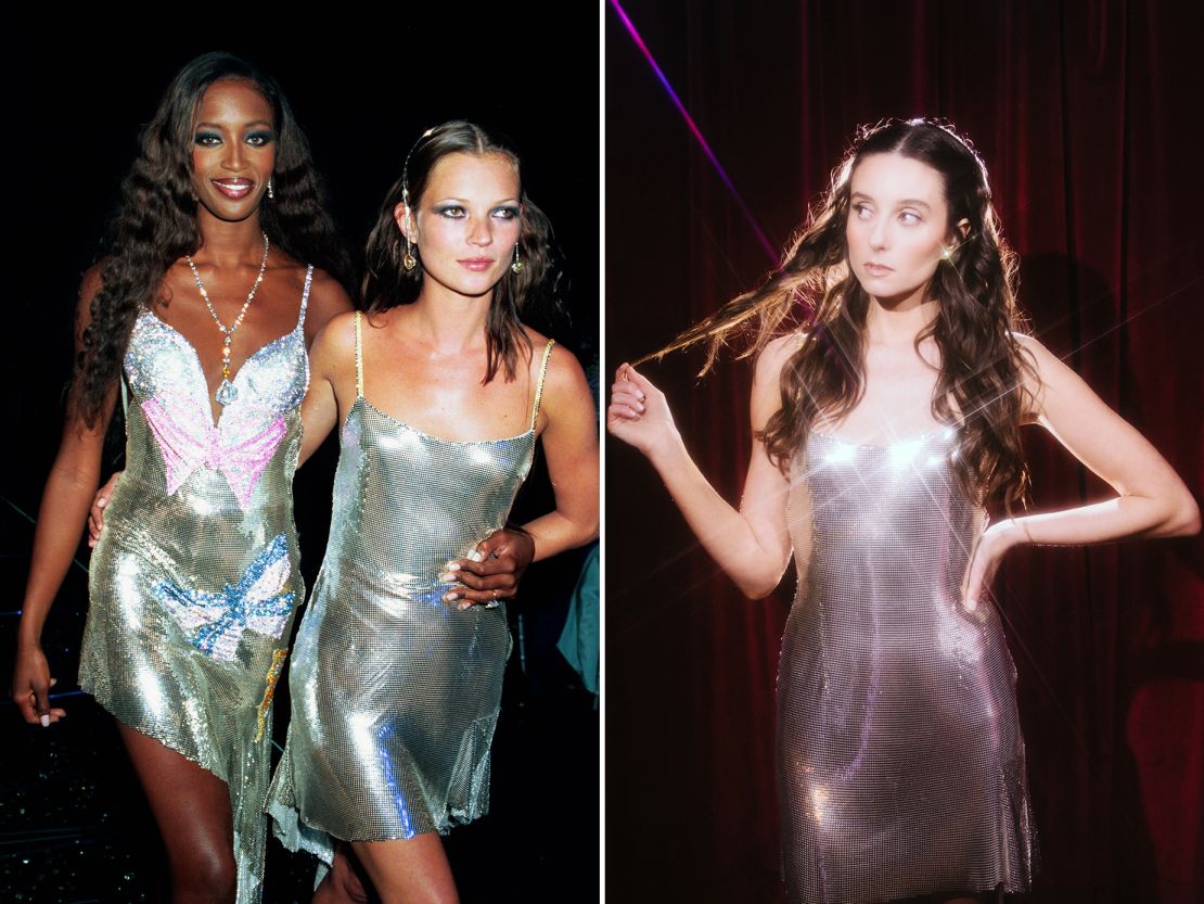 From left to right: Naomi Campbell and Kate Moss at the Diamonds are Forever celebration hosted by jewellery company De Beers and Versace in 1999. Barone chose the exact dress Moss wore that evening for her first comedy special.