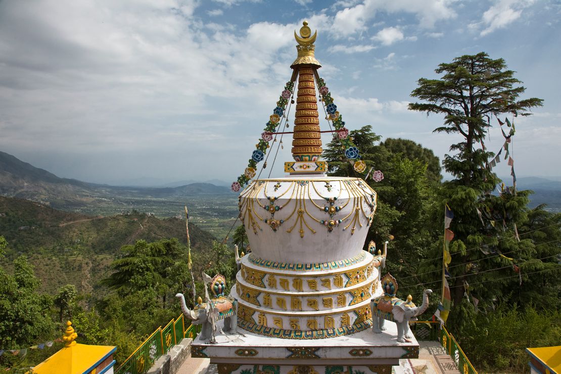 A Tibetan stupa on the grounds of the Dalai Lama's residence-in-exile in Mcleod Ganj, Dharmsala, India.