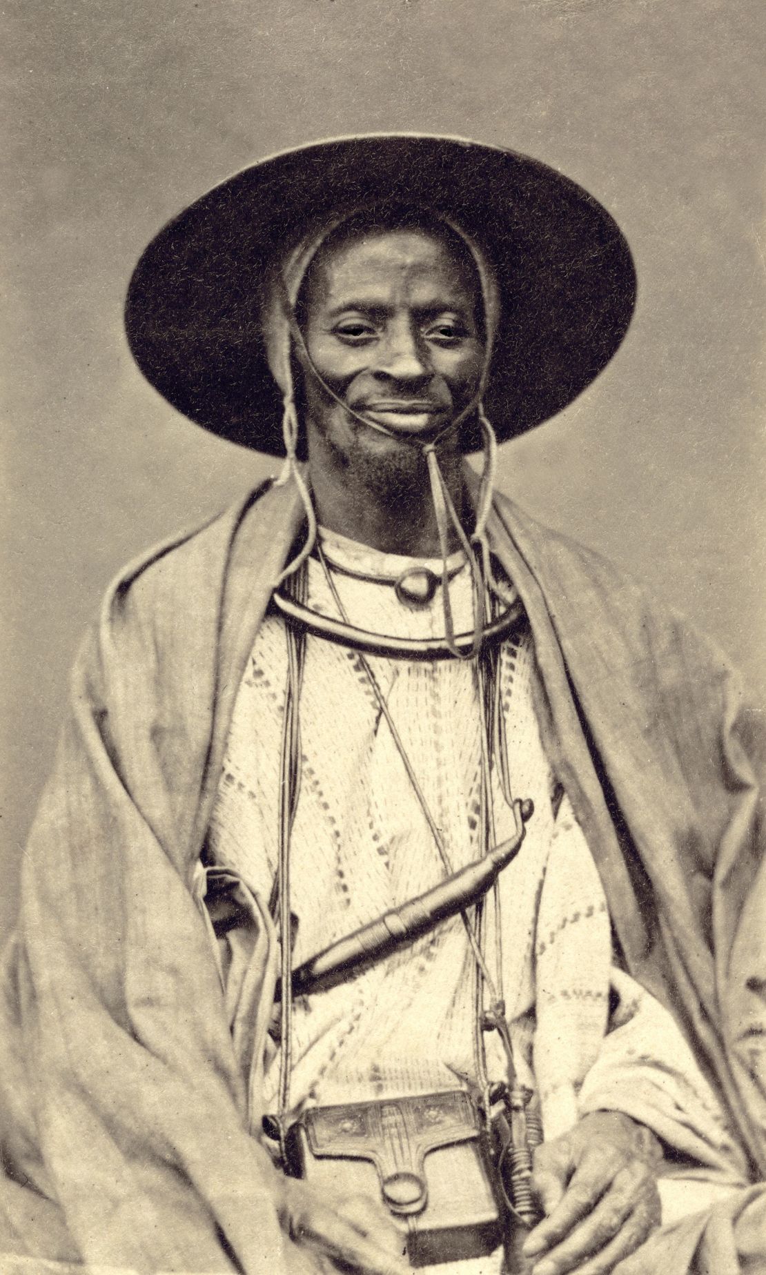 A copy of a portrait presented to Belgian traveller Adolphe Burdo in 1878 by a man described by Burdo as "The King of Dakar."