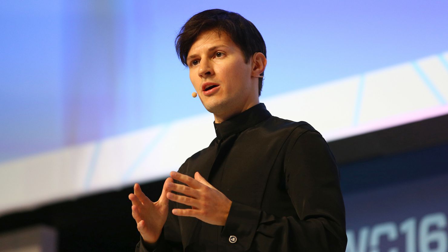 Telegram founder and CEO Pavel Durov delivers his keynote conference during day two of the Mobile World Congress at the Fira Gran Via complex in Barcelona, Spain on February 23, 2016.