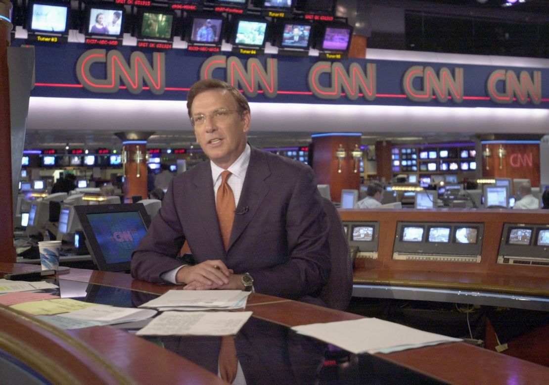 Aaron Brown delivers the news from CNN's headquarters in Atlanta, Georgia, October 9, 2001.