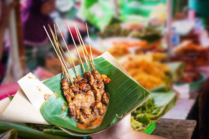 <strong>Jakarta, Indonesia: </strong>Chicken satay is a staple dish at Indonesian street markets.