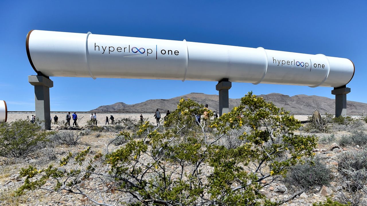 NORTH LAS VEGAS, NV - MAY 11:  Hyperloop tubes are displayed during the first test of the propulsion system at the Hyperloop One Test and Safety site on May 11, 2016 in North Las Vegas, Nevada. The company plans to create a fully operational hyperloop system by 2020.  (Photo by David Becker/Getty Images,)