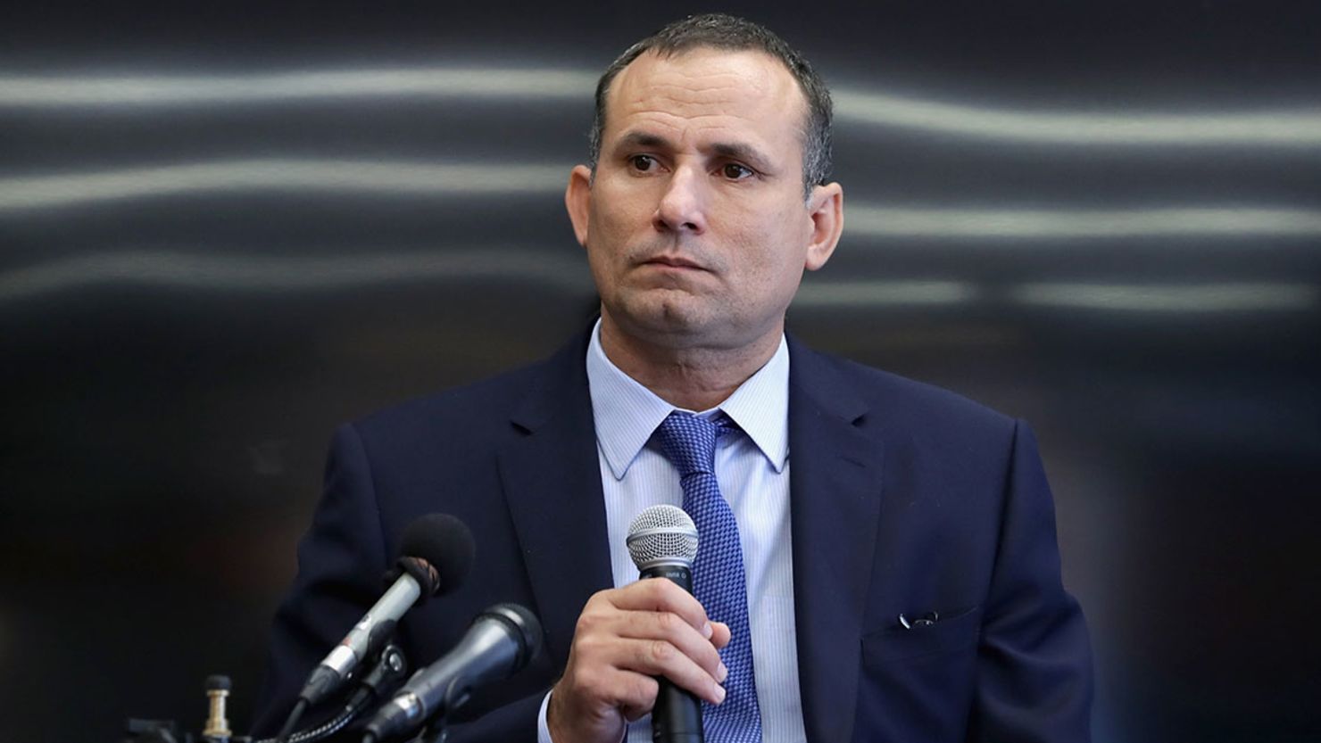 Cuban political dissident Jose Daniel Ferrer Garcia, 45, talks with reporters at the Raben Group offices during a tour of the United States back in 2016 in Washington, DC.