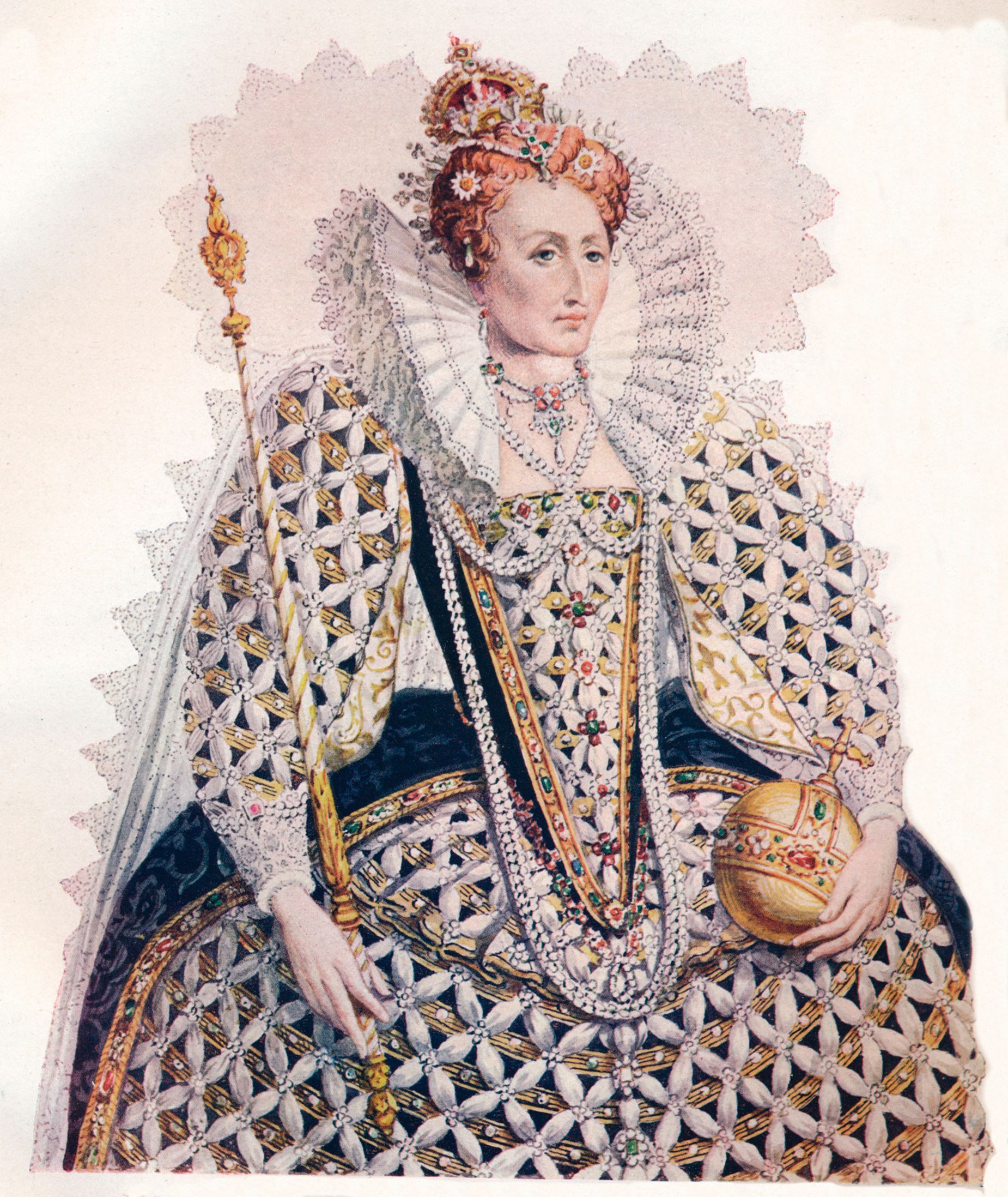 Queen Elizabeth I, who ruled England from 1558 until 1603, was known for her auburn hair — which some suggest was a specially selected wig.