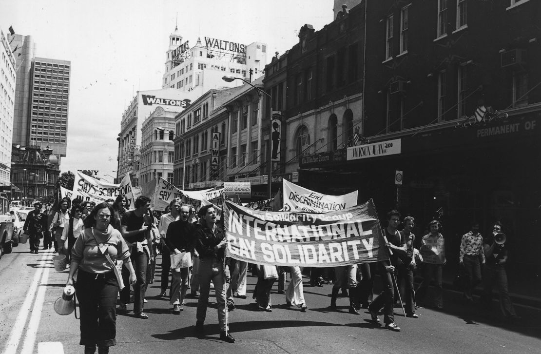 LGBTQ+ activists demonstrate in what would evolve into the Sydney Gay and Lesbian Mardi Gras, 1978.