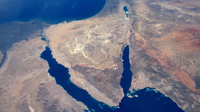 This handout image supplied by the European Space Agency (ESA), shows an aerial view of Sinai and the Syrian desert from the International Space Station, on May 12, 2016.