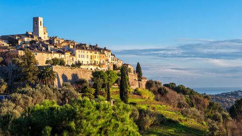 View over the medieval hill town village of Saint Paul de Vence, Alpes-Maritimes Department, Cote d'Azur, France.