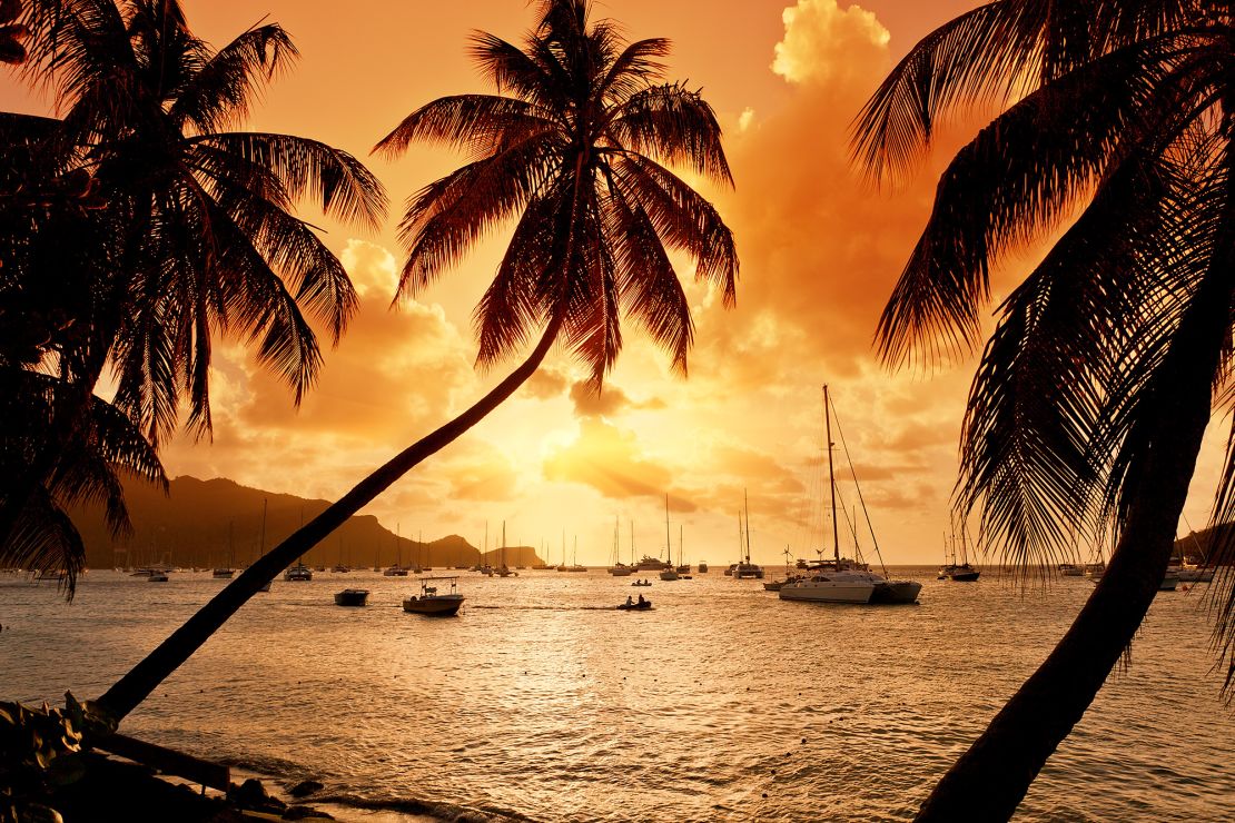 The sun turns everything golden at Bequia Island in St. Vincent and the Grenadines in the Caribbean.