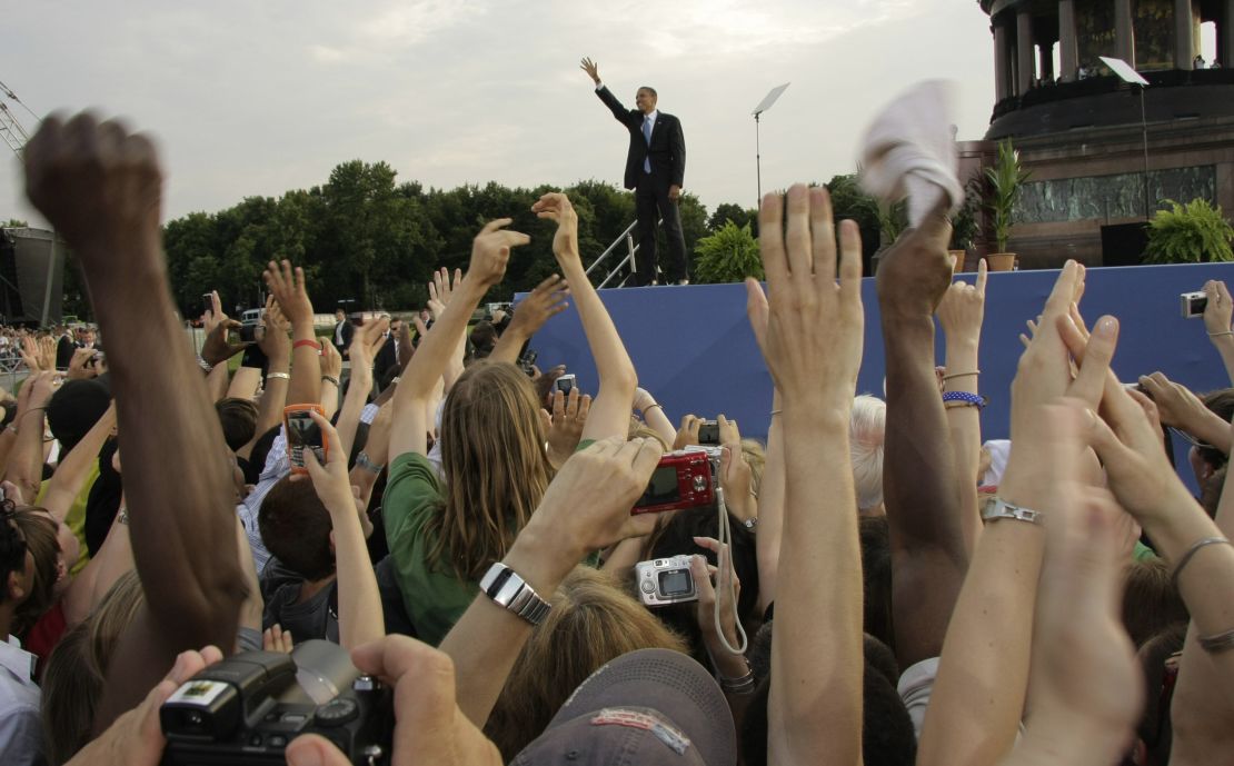 Then-US President Barack Obama is given a rock star welcome on his visit to Berlin in 2008.