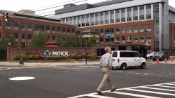 RAHWAY, NJ - NOVEMBER 29:  A man walks near the main entrance of a Merck plant November 29, 2005 in Rahway, New Jersey. U.S. pharmaceutical giant Merck, announced plans to cut some 7,000 jobs, or 11 percent of its global workforce, by the end of 2008. (Photo by Marko Georgiev/Getty Images)