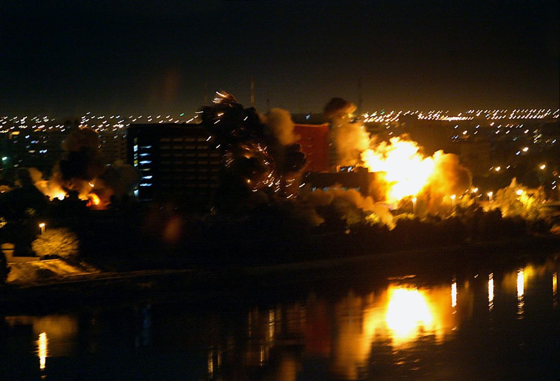 The bomb is located on March 20, 2003 in a government building in the heart of Baghdad along the Tigris River.