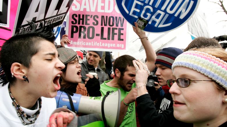 WASHINGTON - JANUARY 23:  Pro-choice activists (L) argue with Pro-life activists (R) on abortion issues in front of the U.S. Supreme Court January 23, 2006 in Washington, DC. Thousands of people took part in the annual ?March for Life? event to mark the 33rd anniversary of the Roe v. Wade ruling that legalized abortion.  (Photo by Alex Wong/Getty Images)