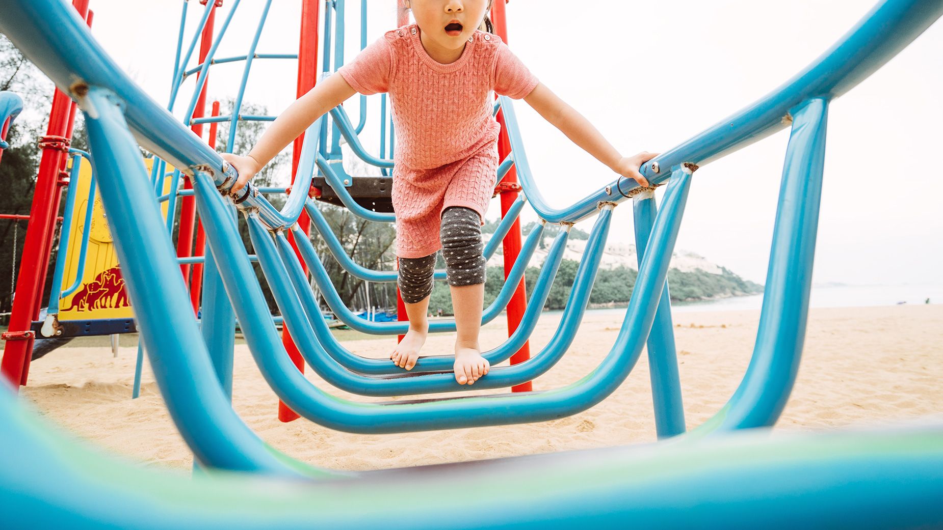 Baby Slips Slowly Down Slide  Showing up to work on Monday