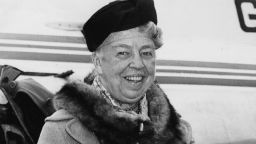 Eleanor Roosevelt, wife of President Franklin D Roosevelt, arriving at London Airport, April 3rd 1959. (Photo by J. Wilds/Keystone/Getty Images)