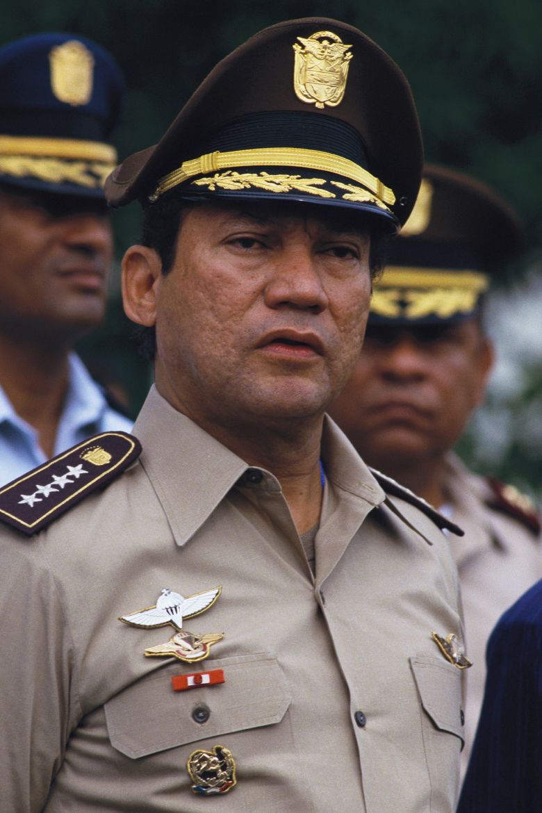 Panamanian dictator Manuel Noriega attends a ceremony commemorating the death of Panamanian national hero Omar Torrijo in Panama City.