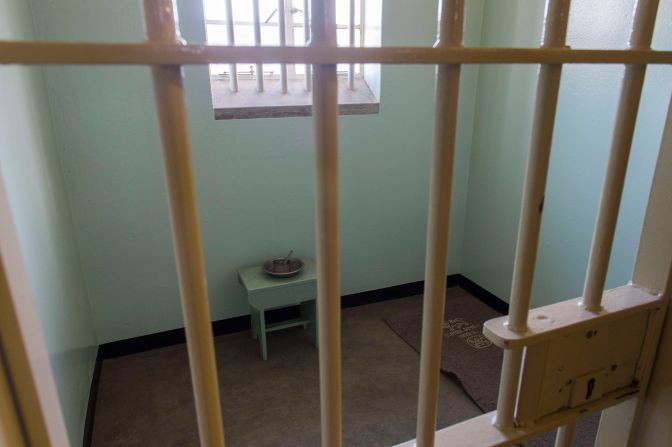 A prison cell at the maximum security prison on Robben Island, South Africa, used for the isolation of mainly political prisoners, including Nelson Mandela.