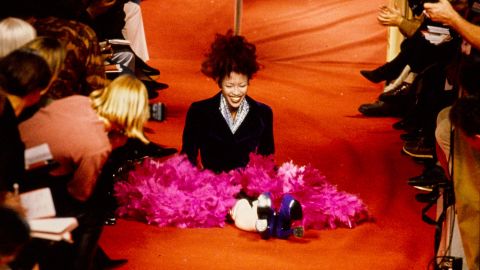 UNITED KINGDOM - CIRCA 1993: Naomi Campbell trip on the runway at the  Vivienne Westwood Fall 1993 RTW runway show. (Photo by Guy Marineau/Conde Nast via Getty Images)