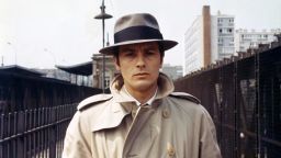 French actor Alain Delon on the set of Le Samourai, written and directed by Jean-Pierre Melville.