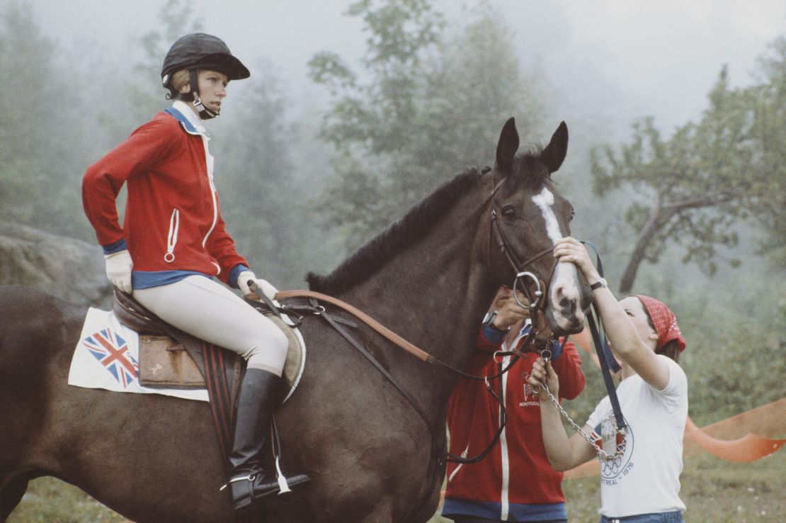 Princess Anne rides Goodwill at the Summer Olympics in Quebec, Canada on 24 July, 1976.