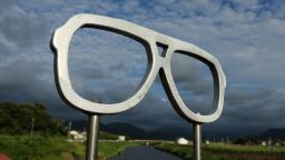 An eyeglass sculpture is displayed in Sabae, Fukui Prefecture, Japan, on August 17, 2016.