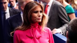 Republican nominee Donald Trump's wife Melania Trump walks away after the second presidential debate at Washington University in St. Louis, Missouri on October 9, 2016. (Photo by RICK WILKING / POOL / AFP) (Photo by RICK WILKING/POOL/AFP via Getty Images)