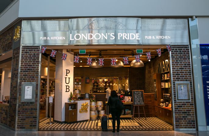 LONDON, ENGLAND - SEPTEMBER 13: The entrance to London's Pride Pub & Kitchen at London Heathrow International Airport's Terminal 2 is viewed on September 13, 2016, in London, England. The collapse of Great Britain appears to have been greatly exaggerated given the late summer crowds visiting city museums, hotels, and other important tourist attractions. (Photo by George Rose/Getty Images)