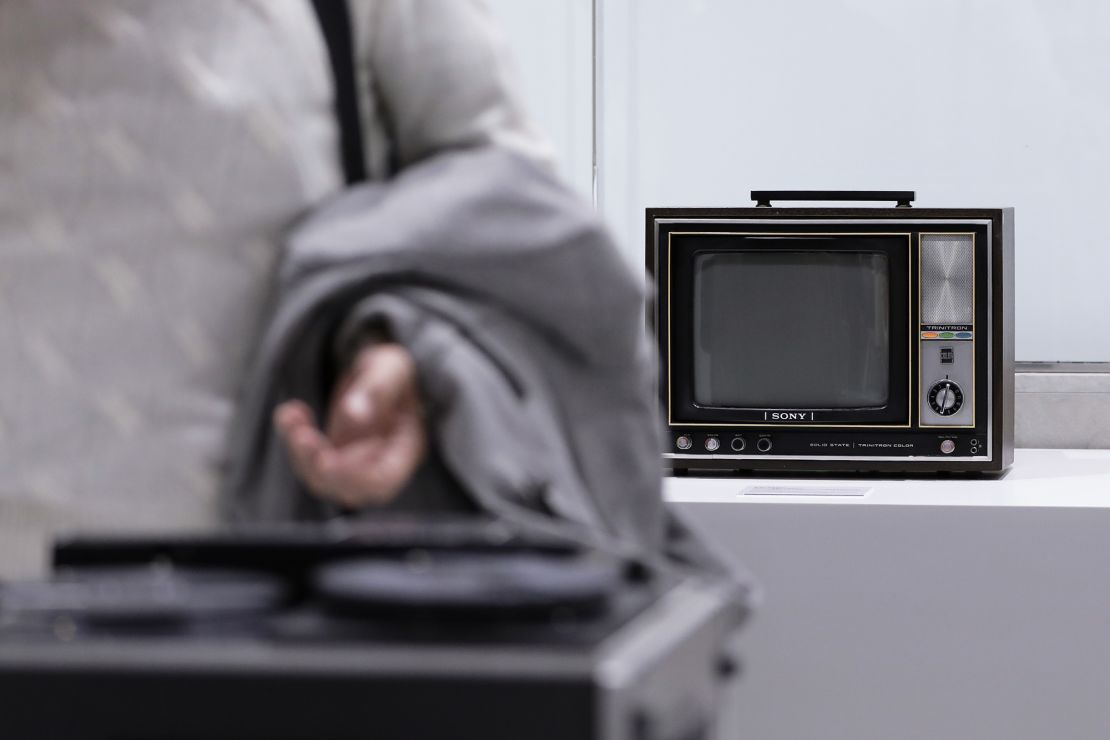 A Sony Corp. Trinitron KV-1310 color television, the company's first original "Trinitron" color television, sits on display at the "It's a Sony" exhibition in Tokyo, Japan, in November 2016.