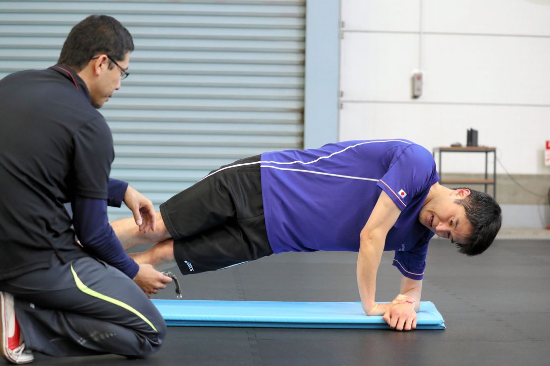 Astronaut Takuya Onishi takes part in a rehabilitation program at the Japan Aerospace Exploration Agency Tsukuba Space Center in November 2016.