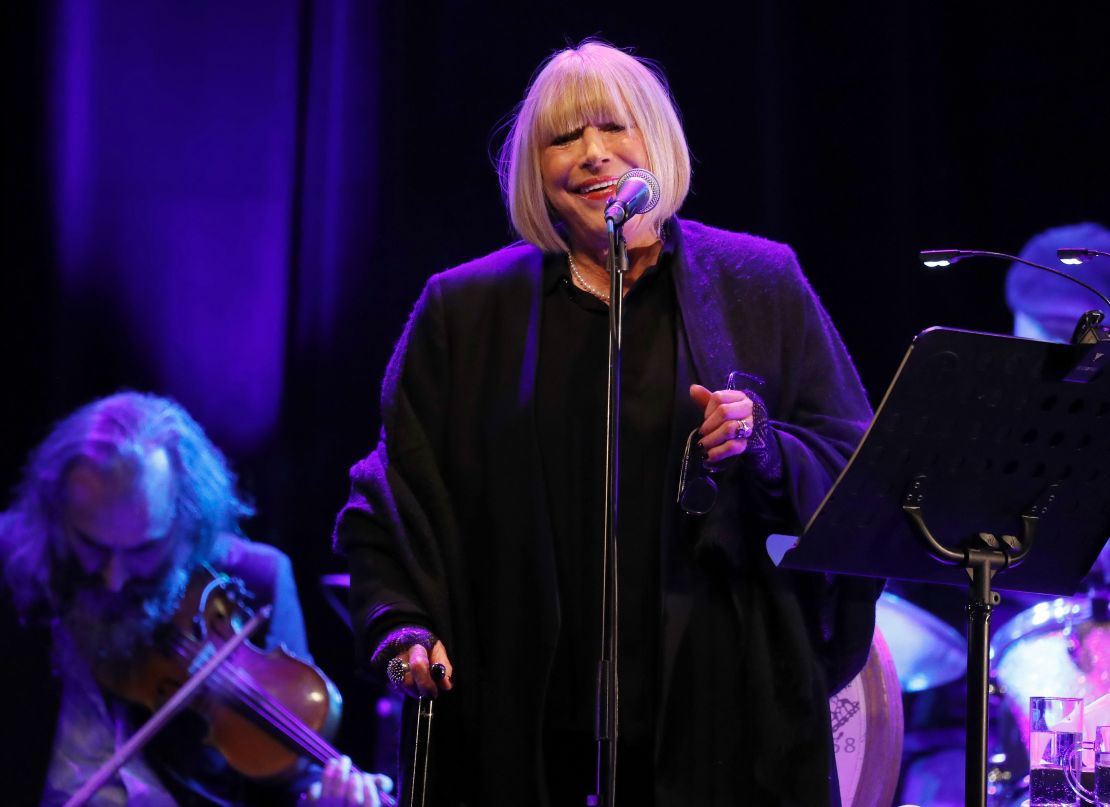 British singer Marianne Faithfull performs in Bataclan Concert Hall in Paris on November 25, 2016. / AFP / Francois Guillot