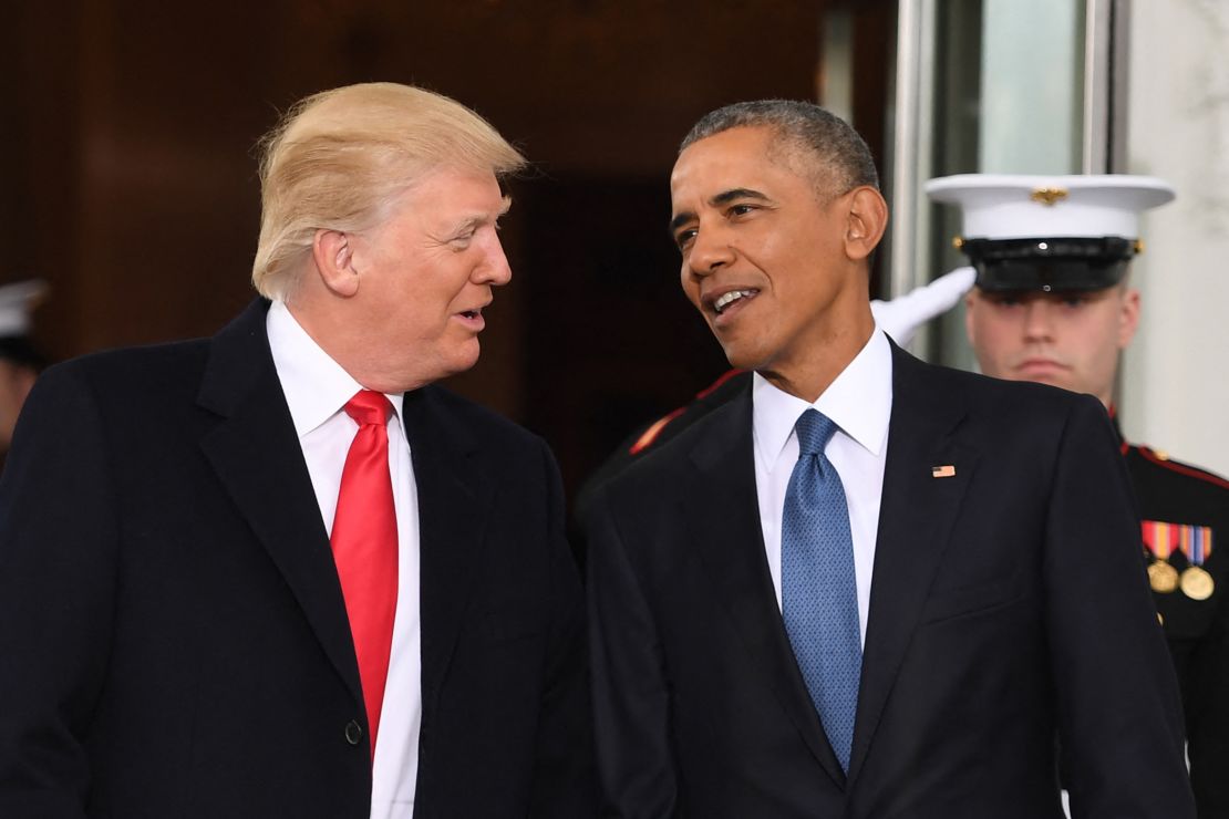 Former President Barack Obama welcomes President-elect Donald Trump to the White House before the inauguration on January 20, 2017, in Washington, DC.