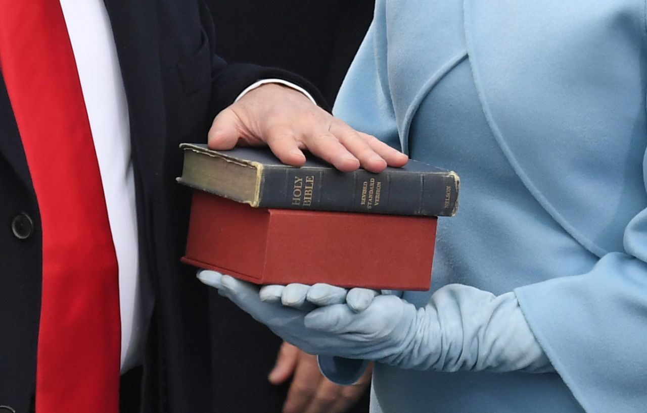 The Lincoln Bible and President Donald Trump's personal bible are seen during his inauguration in 2017.