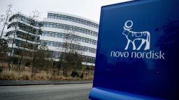 The logo of Danish pharmaceutical company Novo Nordisk is pictured at their headquarters  in Bagsvaerd outside of Copenhagen, Denmark on February 1, 2017, the day before they release their yearly financial results. (Photo by Liselotte Sabroe / Scanpix Denmark / AFP) / Denmark OUT (Photo by LISELOTTE SABROE/Scanpix Denmark/AFP via Getty Images)